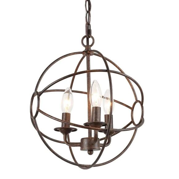 LNC Pepontity 3-Light Mini Bronze Chandelier NEW light hanging sphere orb MODERN - Picture 1 of 7
